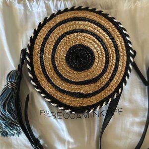 Rebecca Minkoff Woven Black and Tan Round Crossbody Bag